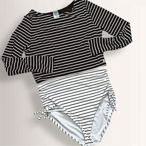 Calia XL Top Large Bottoms 2 Piece Long Sleeve Swimsuit Long Sleeve Black White
